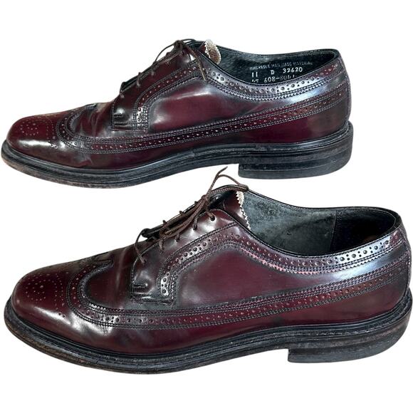 VTG Florsheim Imperial Kenmoor Longwing Brogue Oxfords Mens SZ 11D Burgundy USA - Picture 1 of 10